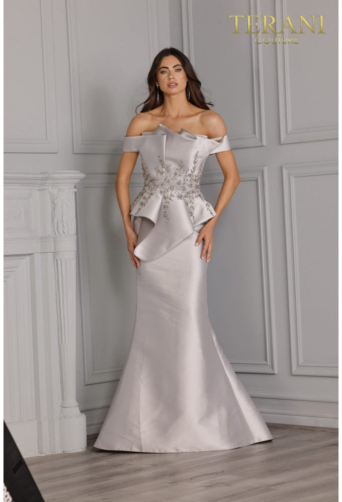 Terani Couture 2021E2835 Elegantly Fitted Formal Gown Silver-Taupe / 12