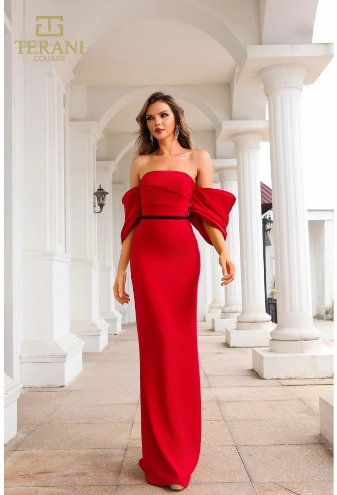 Terani 251E4204 Fitted Evening Gown with Off-the-Shoulder Sleeves – Mia  Bella Couture
