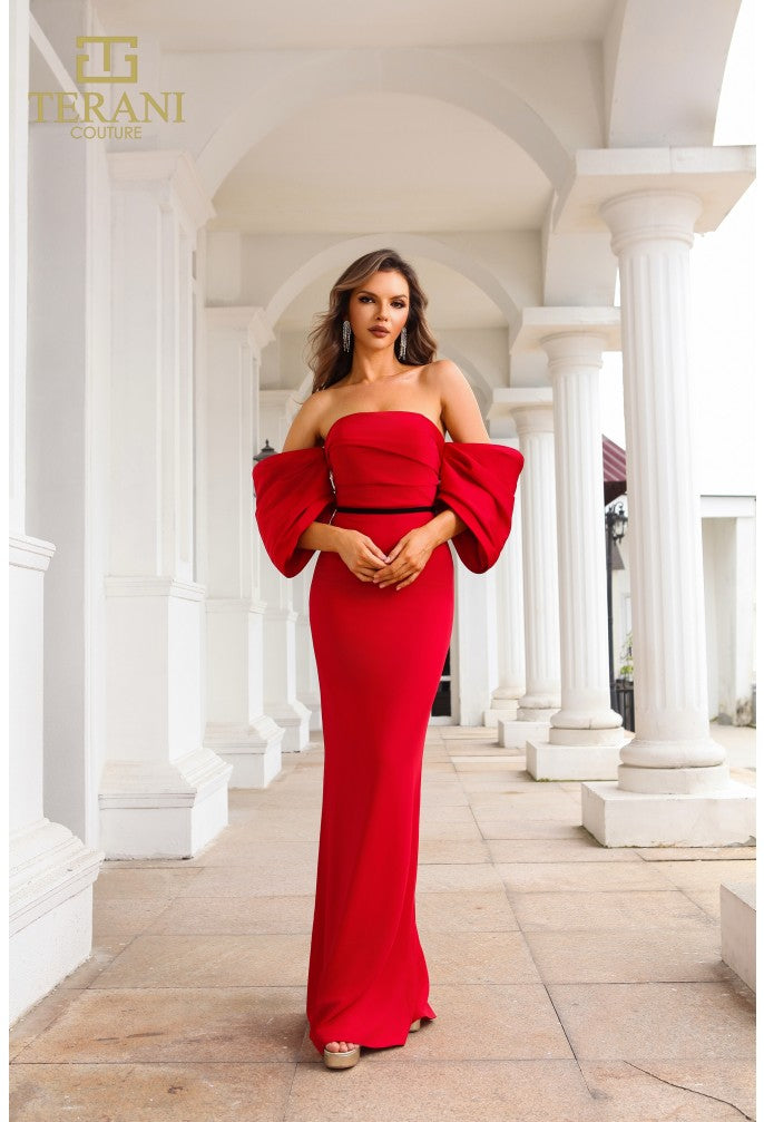 fitted lace wedding dress Red Beaded Floor Length Low V Neckline Evening Dress 44 main image 0