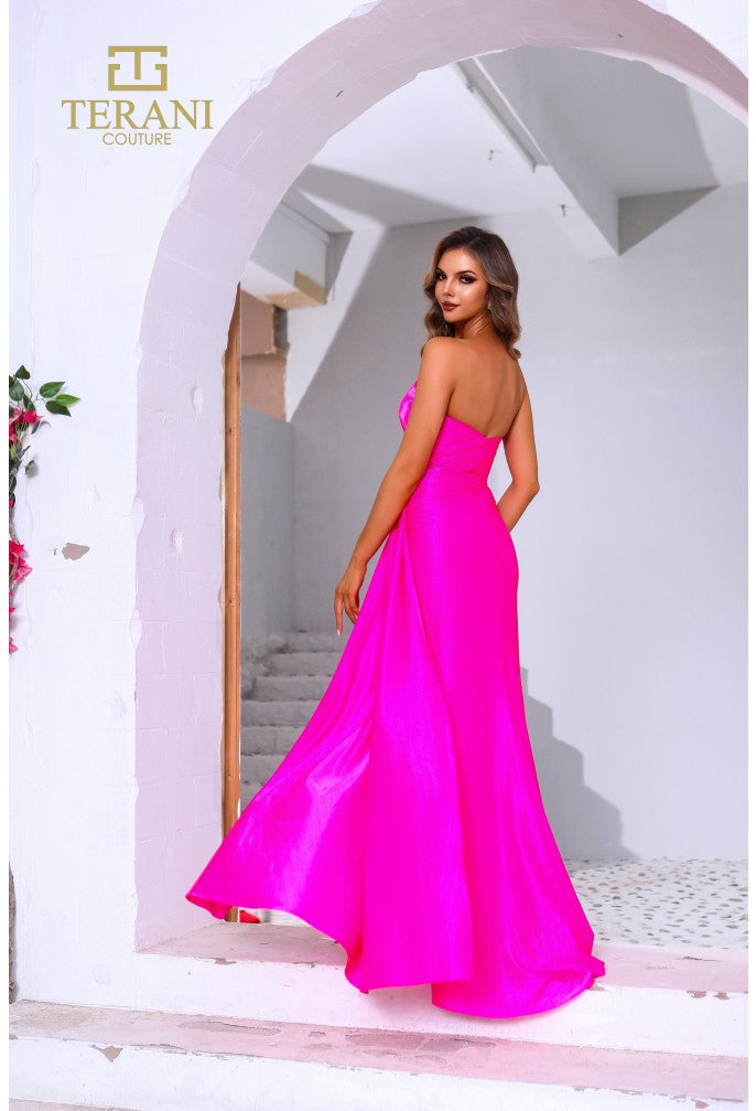 Terani 251P4055 | Fitted Stretch Gown Side Train Stone