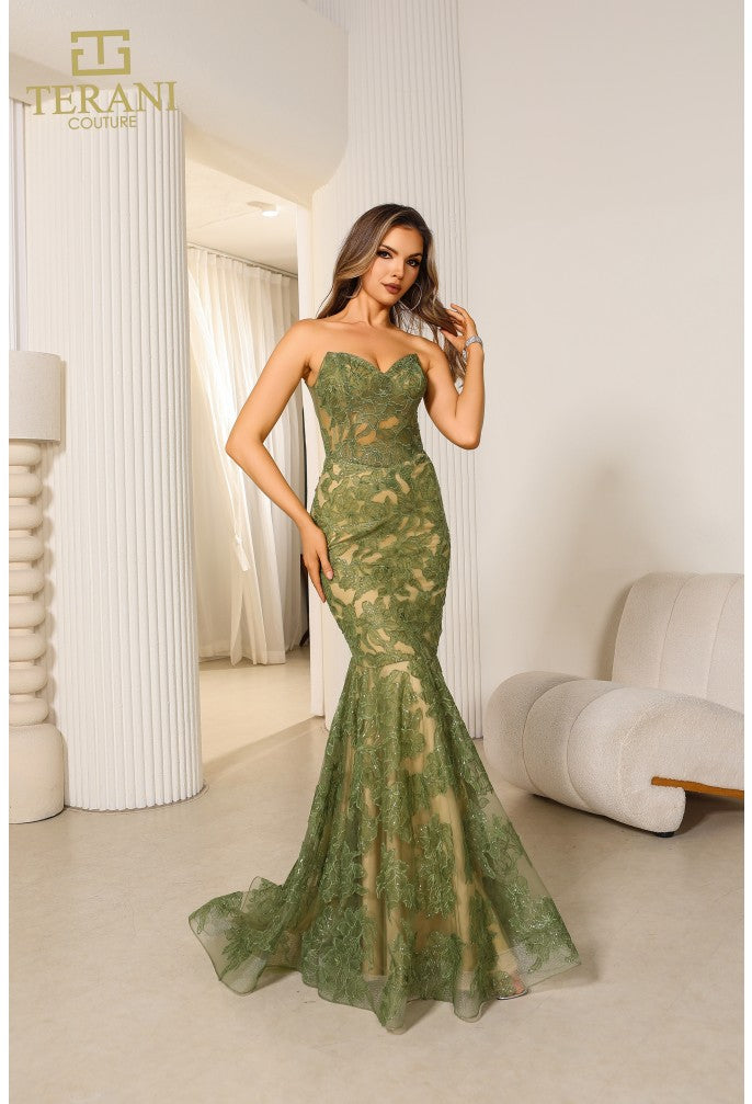 Terani 251P4355 Strapless Lace Mermaid Gown Mia Bella Couture Terani 251P4355 Strapless Lace Mermaid Gown Mia Bella Couture