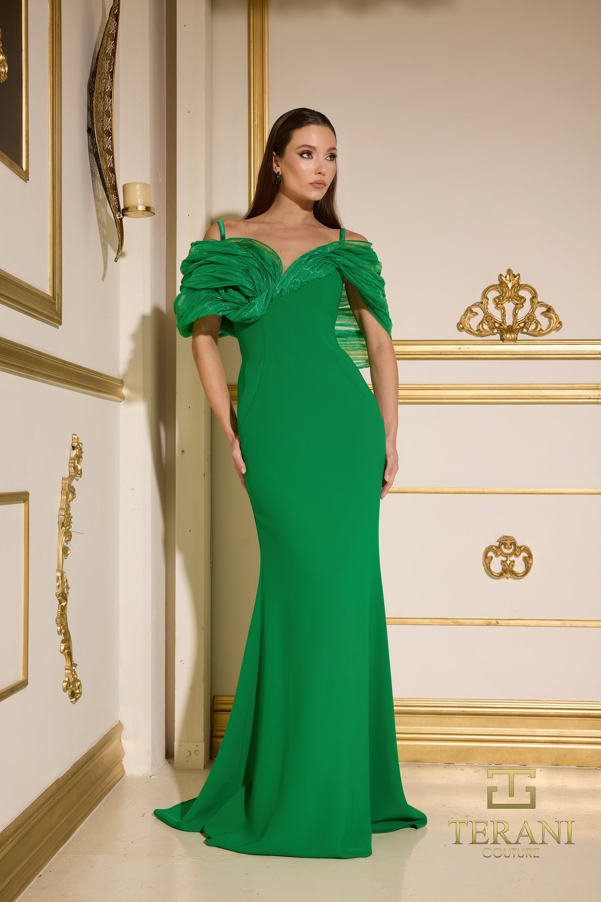 terani green dress Terani Couture 252M5364 Long Fitted Formal Peplum Evening Dress – The Dress  Outlet main image 1