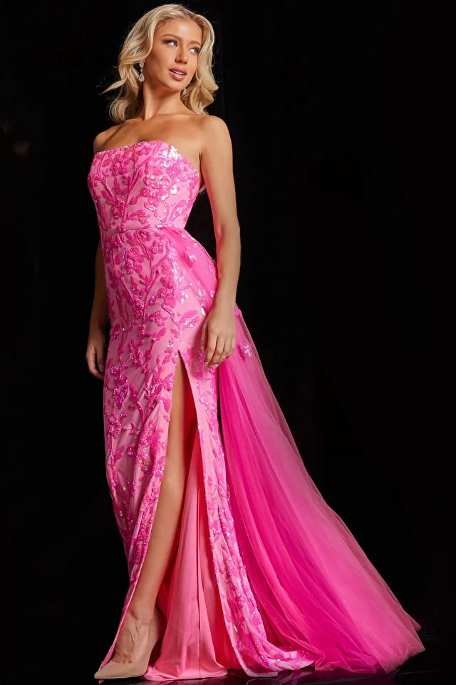 Jovani 26134 neon pink sequins prom dress Mia Bella Couture