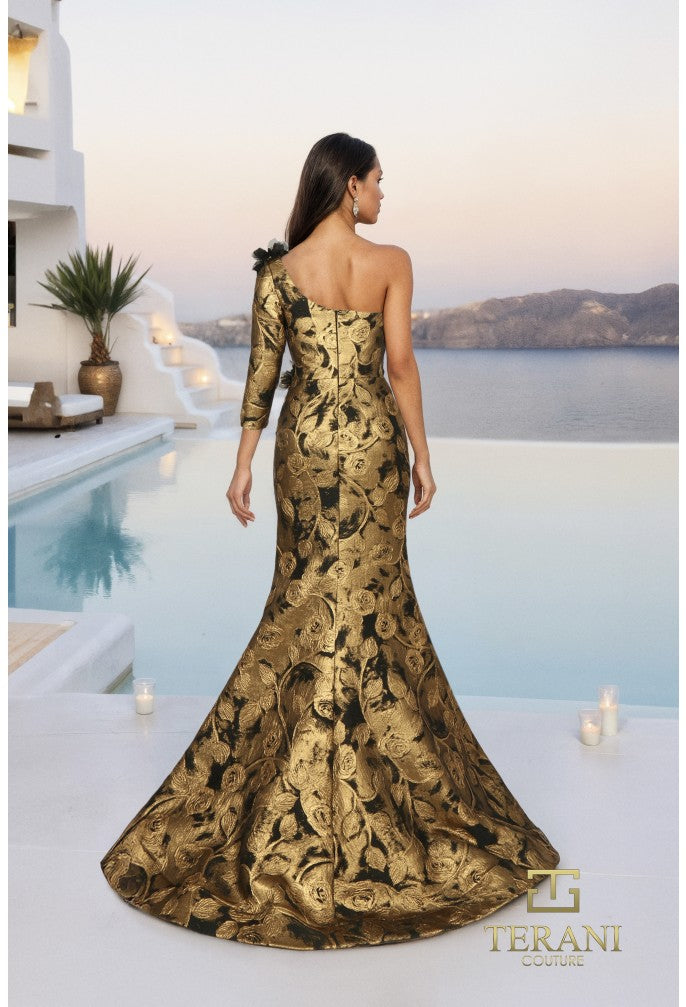Terani 261E6275 Asymmetric One-Shoulder Brocade Trumpet Gown – Mia