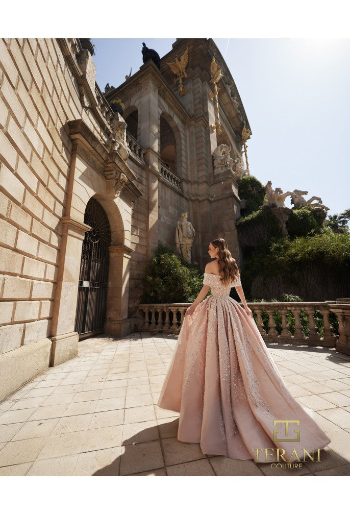 Terani 261GL6659 Floral Beaded Sweetheart Off-Shoulder Ballgown