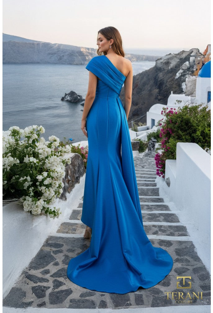 Terani 261M6411 Fitted Asymmetric One-Shoulder Gown with Hip Sash Mia Bella Couture Terani 261M6411 Fitted Asymmetric One-Shoulder Gown with Hip Sash Mia Bella Couture