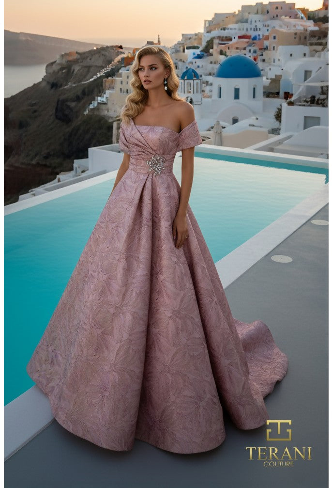 Terani 261M6453 Jacquard Off-Shoulder A-Line Ballgown – Mia Bella