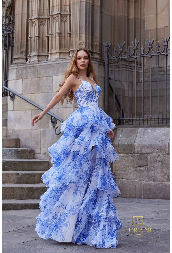 Terani 261P6673 Deep Sweetheart High-Low Tiered Chiffon Ballgown Mia Bella Couture Terani 261P6673 Deep Sweetheart High-Low Tiered Chiffon Ballgown Mia Bella Couture