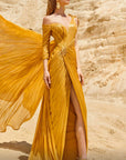 MNM Couture gold one shoulder metallic sweetheart dress