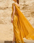 MNM Couture gold one shoulder metallic sweetheart dress