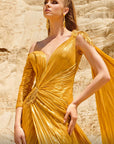 MNM Couture gold one shoulder metallic sweetheart dress