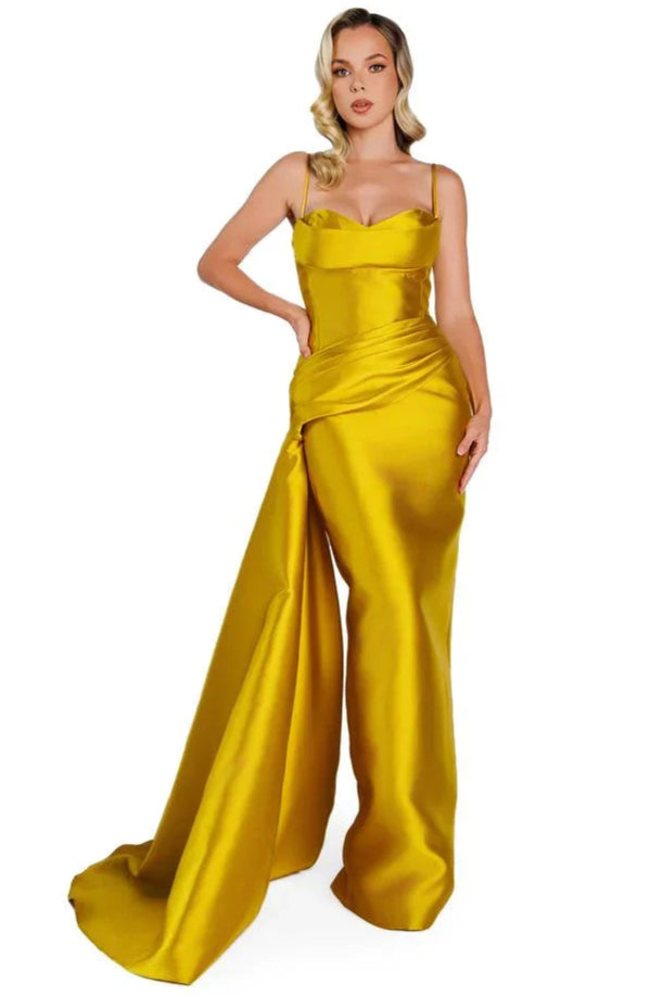 Nicole Bakti 7400 Mikado Side Drape Skirt Fitted Gown  Mia Bella Couture