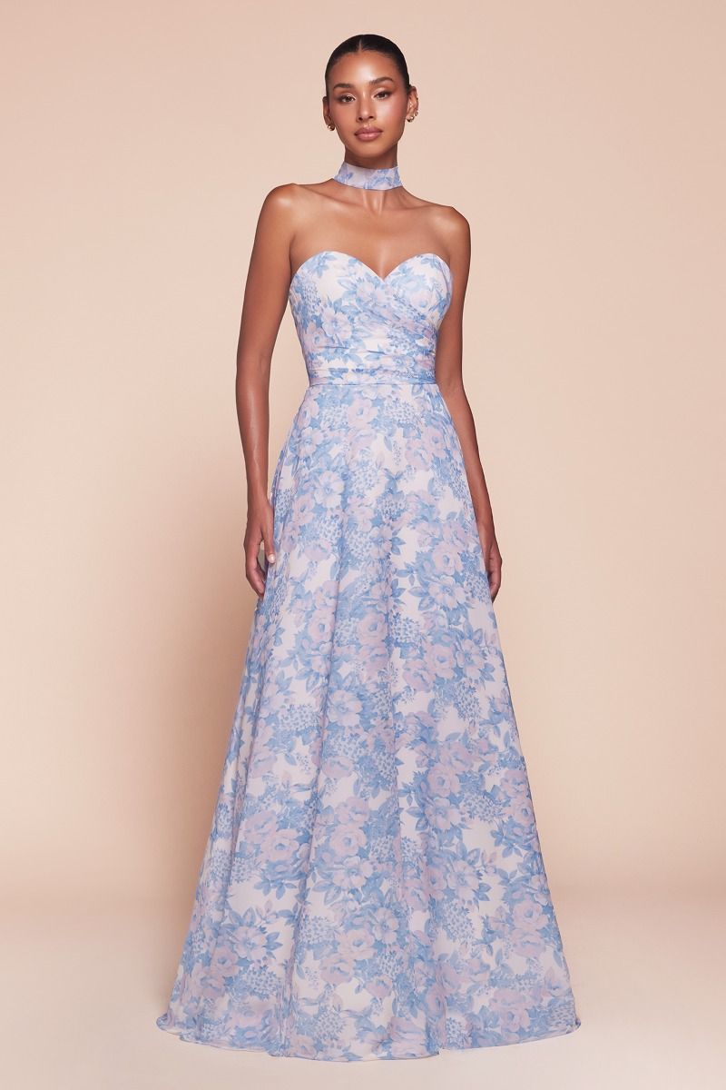 La Divine 7443 Floral Printed Satin Formal A-line Gown  Mia Bella Couture