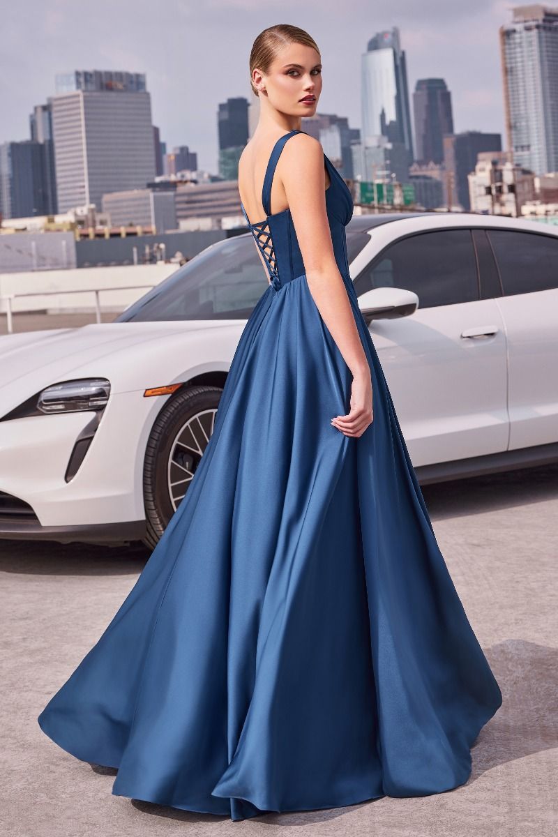 green emerald velvet dress Duntery Corset Bodice High Slit Stretch Satin Gown, Jade main image 1