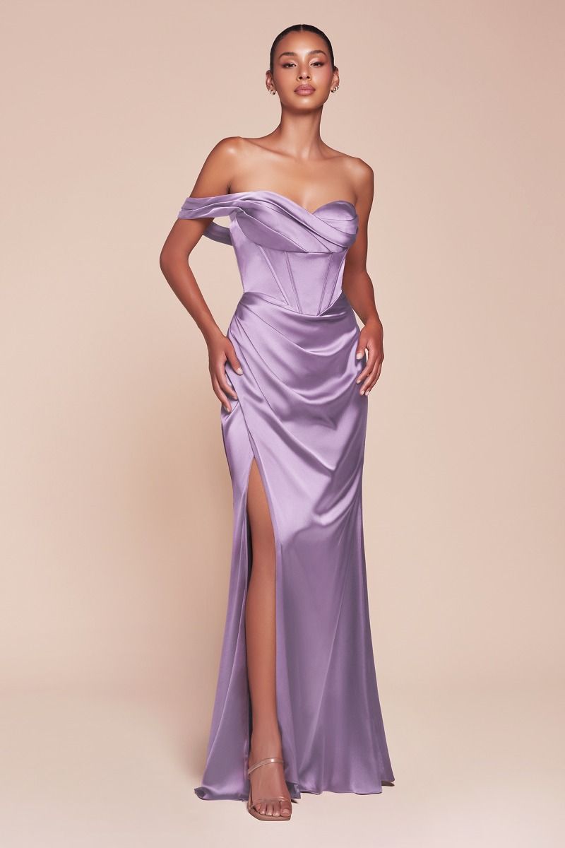 Ladivine 7448 Elegant Formal Satin Gown Lavender / 10