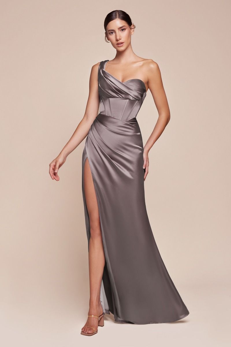 Ladivine 7448 Elegant Formal Satin Gown Champagne / 6 Ladivine 7448 Elegant Formal Satin Gown Champagne / 6