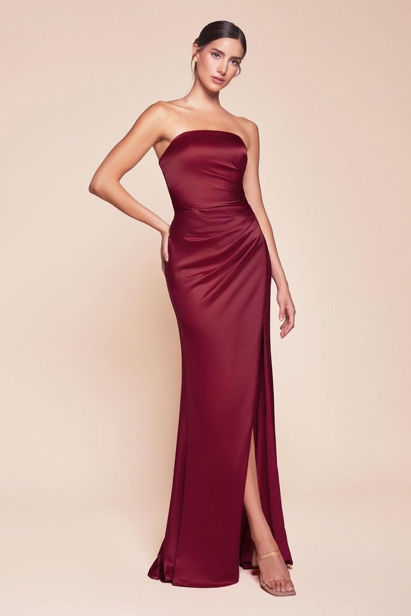 La Divine 7451 Strapless Formal Gown with Pleating Across Bodice and Wrap Skirt 4 / Burgundy La Divine 7451 Strapless Formal Gown with Pleating Across Bodice and Wrap Skirt 4 / Burgundy