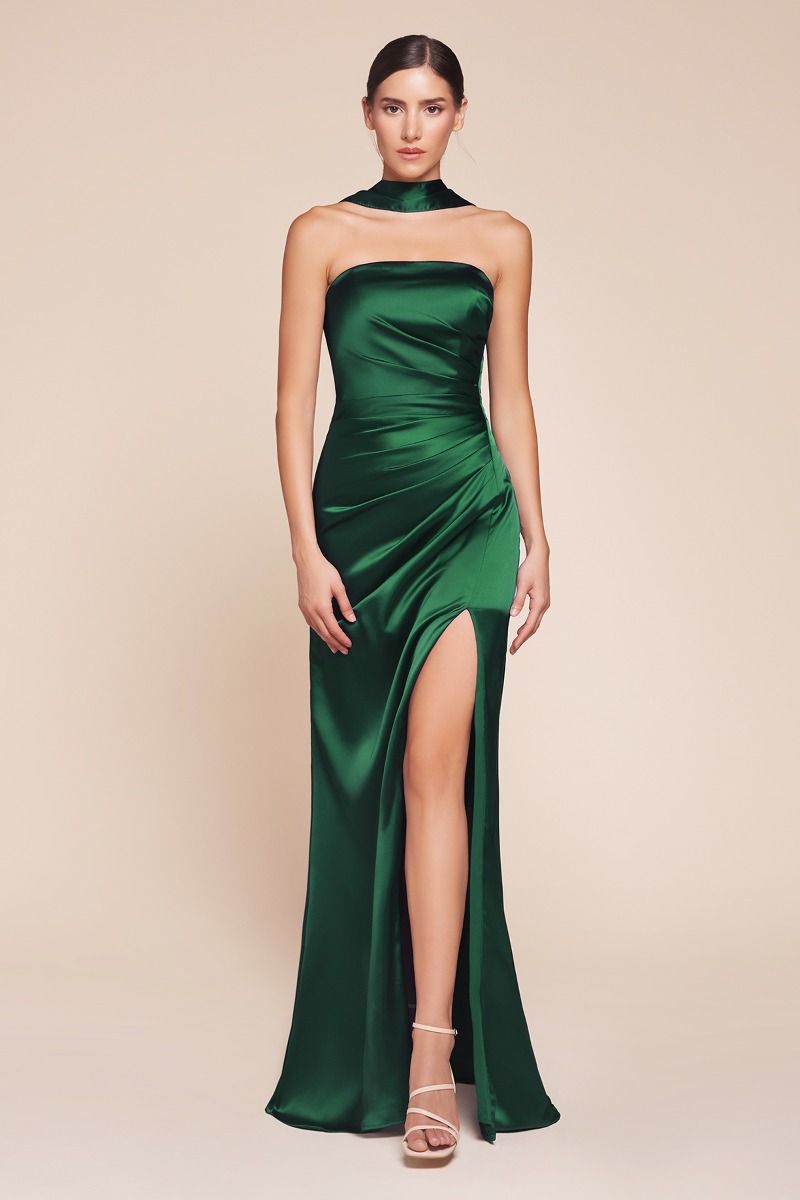 La Divine 7451 Strapless Formal Gown with Pleating Across Bodice and Wrap Skirt 14 / Emerald