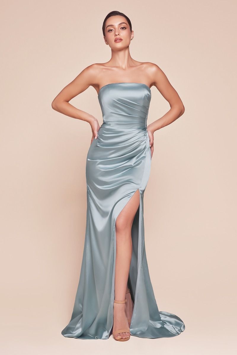 slim fit dress slacks La Divine 7451 Strapless Formal Gown with Pleating Across Bodice and Wrap Skirt 8 / Black main image 1