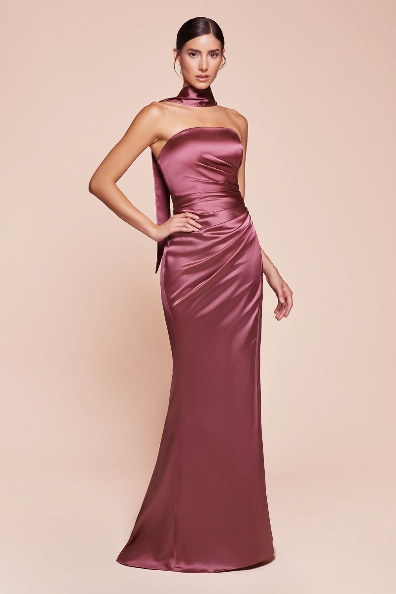 La Divine 7451 Strapless Formal Gown with Pleating Across Bodice and Wrap Skirt 6 / Mauve Rose