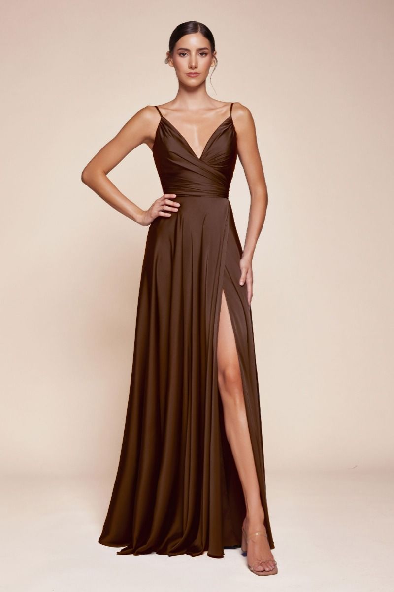 satin espresso dress Shona Joy - La Lune Halter Neck Maxi Dress - Espresso