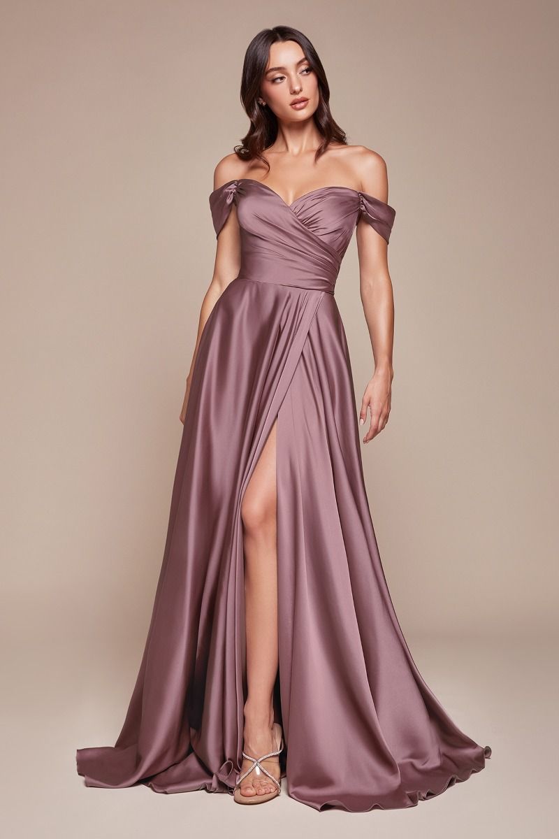 Ladivine 7493 Elegant A-line Satin Gown with Leg Slit 14 / English Violet