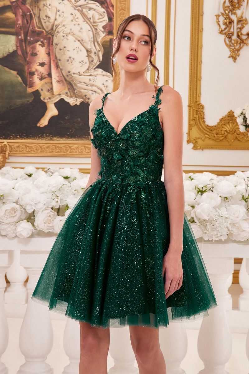 Ladivine 9245 Elegant Embellished Tulle A-line Mini Dress Emerald / 2XL Ladivine 9245 Elegant Embellished Tulle A-line Mini Dress Emerald / 2XL