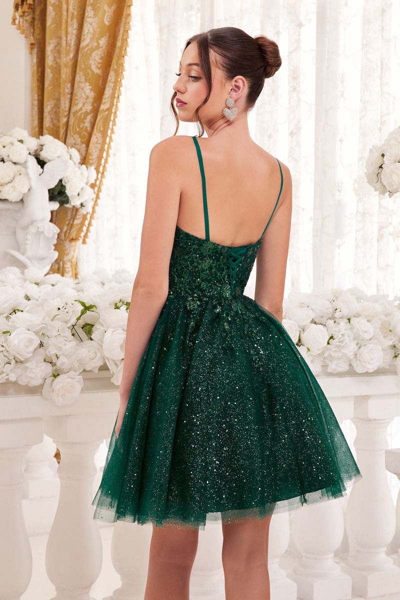 Ladivine 9245 Elegant Embellished Tulle A-Line Mini Dress Emerald / 2XL Ladivine 9245 Elegant Embellished Tulle A-Line Mini Dress Emerald / 2XL
