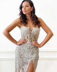 Silver beaded corset bustier dress