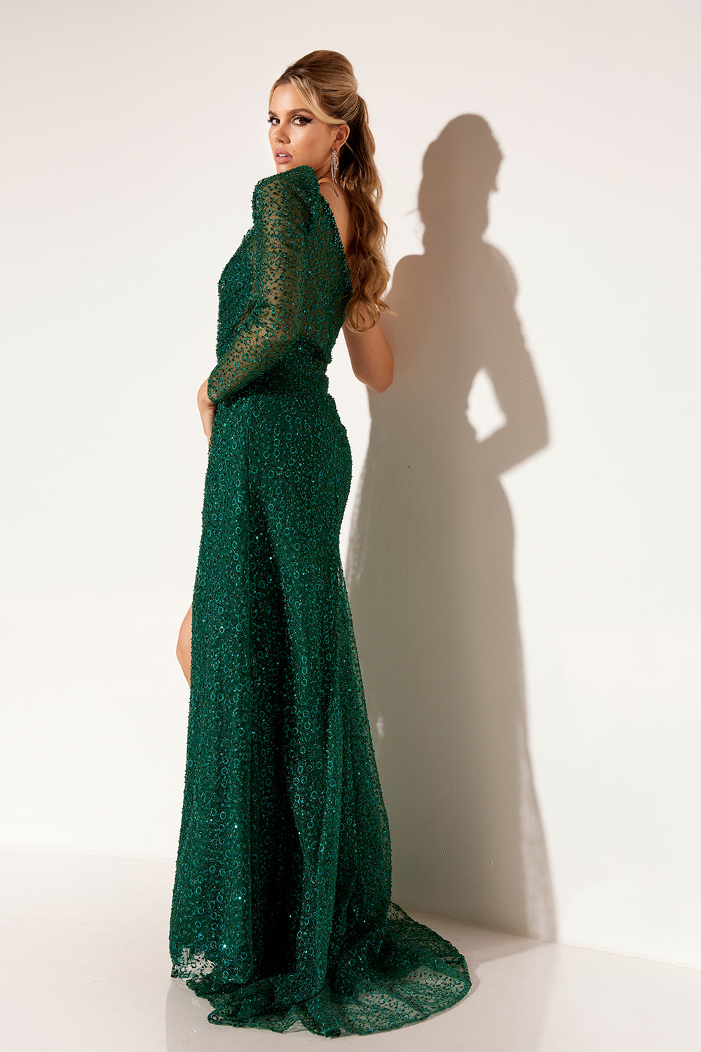 Lucci Lu style C8096 emerald green beaded one shoulder Mia Bella Couture Lucci Lu style C8096 emerald green beaded one shoulder Mia Bella Couture