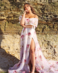ivory rose floral print prom dress