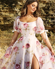 ivory rose floral print prom dress