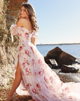 ivory rose floral print prom dress