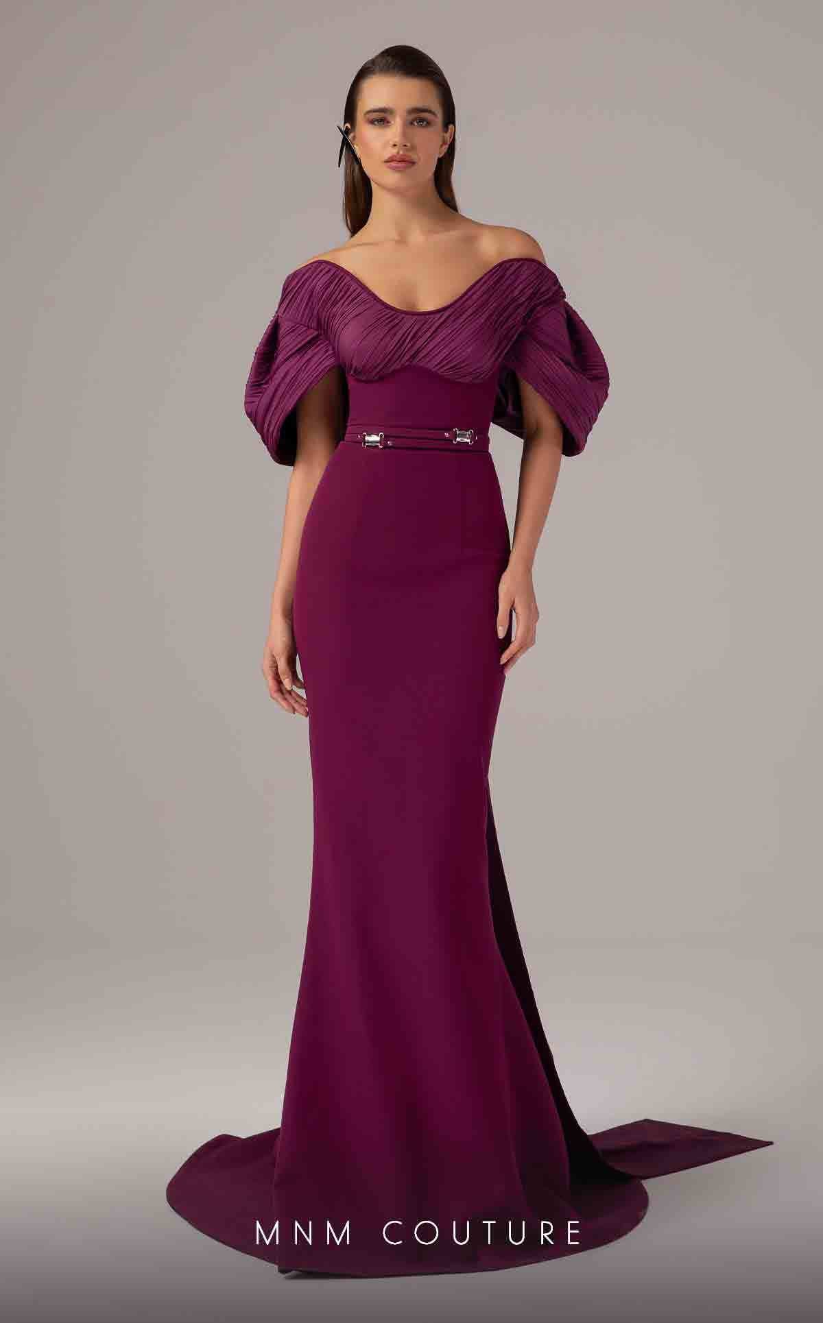 mmeeme Rosychiffonoff shoulder bare エムエメ MNM Couture E0088 Elegantly Fitted Evening Gown – Mia Bella Couture