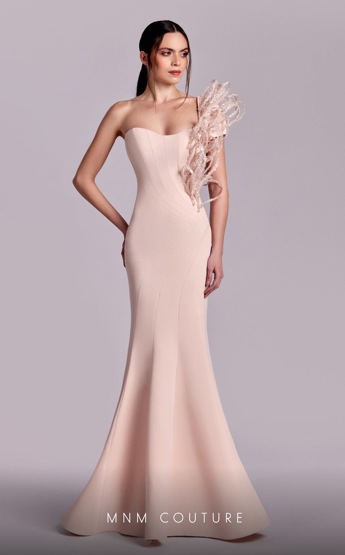 MNM Couture G1821 Elegant Fitted Evening Gown Salmon / 14 MNM Couture G1821 Elegant Fitted Evening Gown Salmon / 14