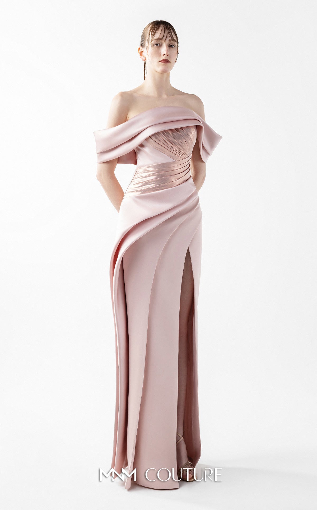 MNM Couture G2020 Elegantly Draped Evening Gown Powder / 22