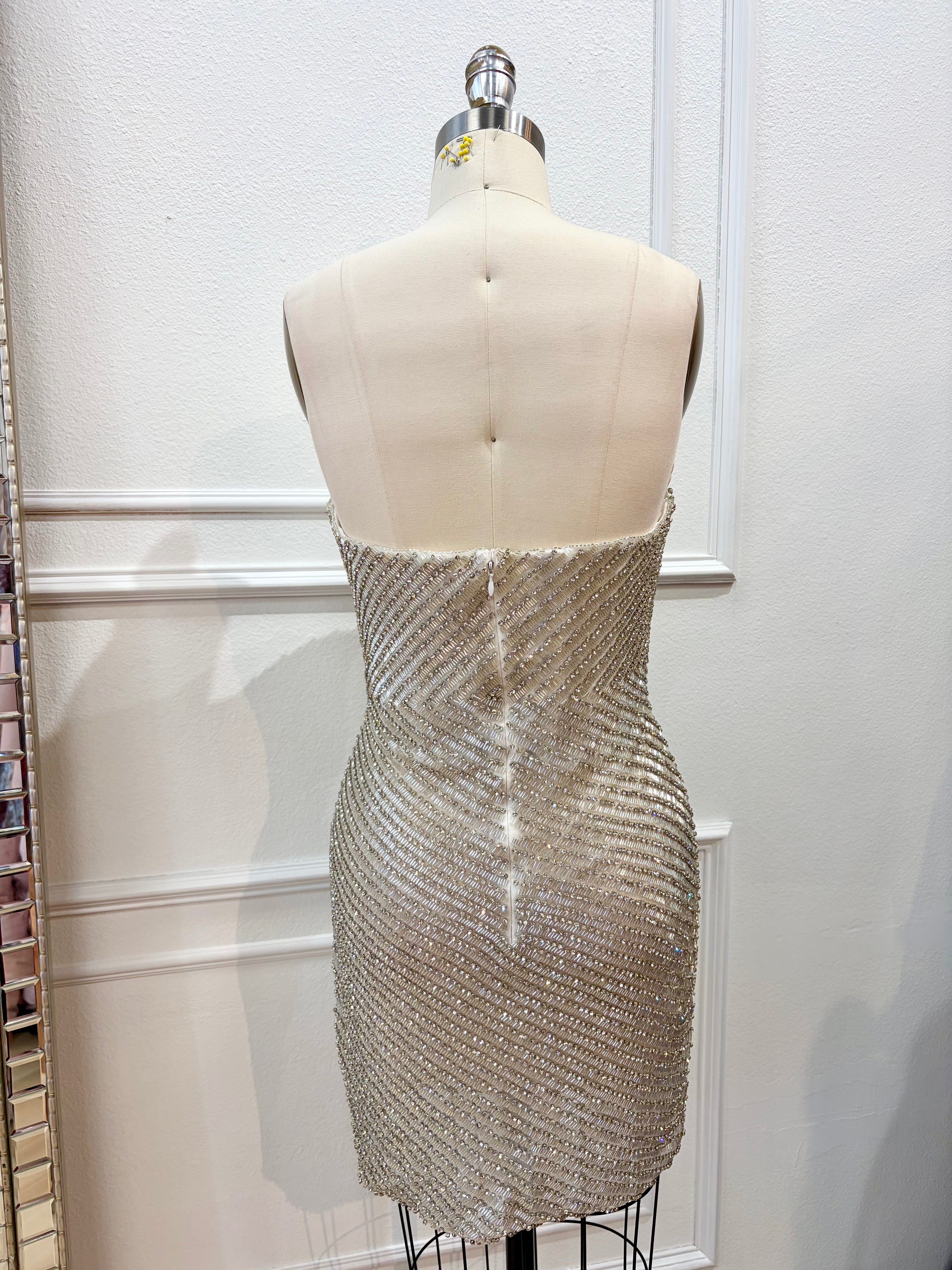 never miss a bead mini dress René the Label Mirrorball Hand Beaded Mini Dress Silver / L