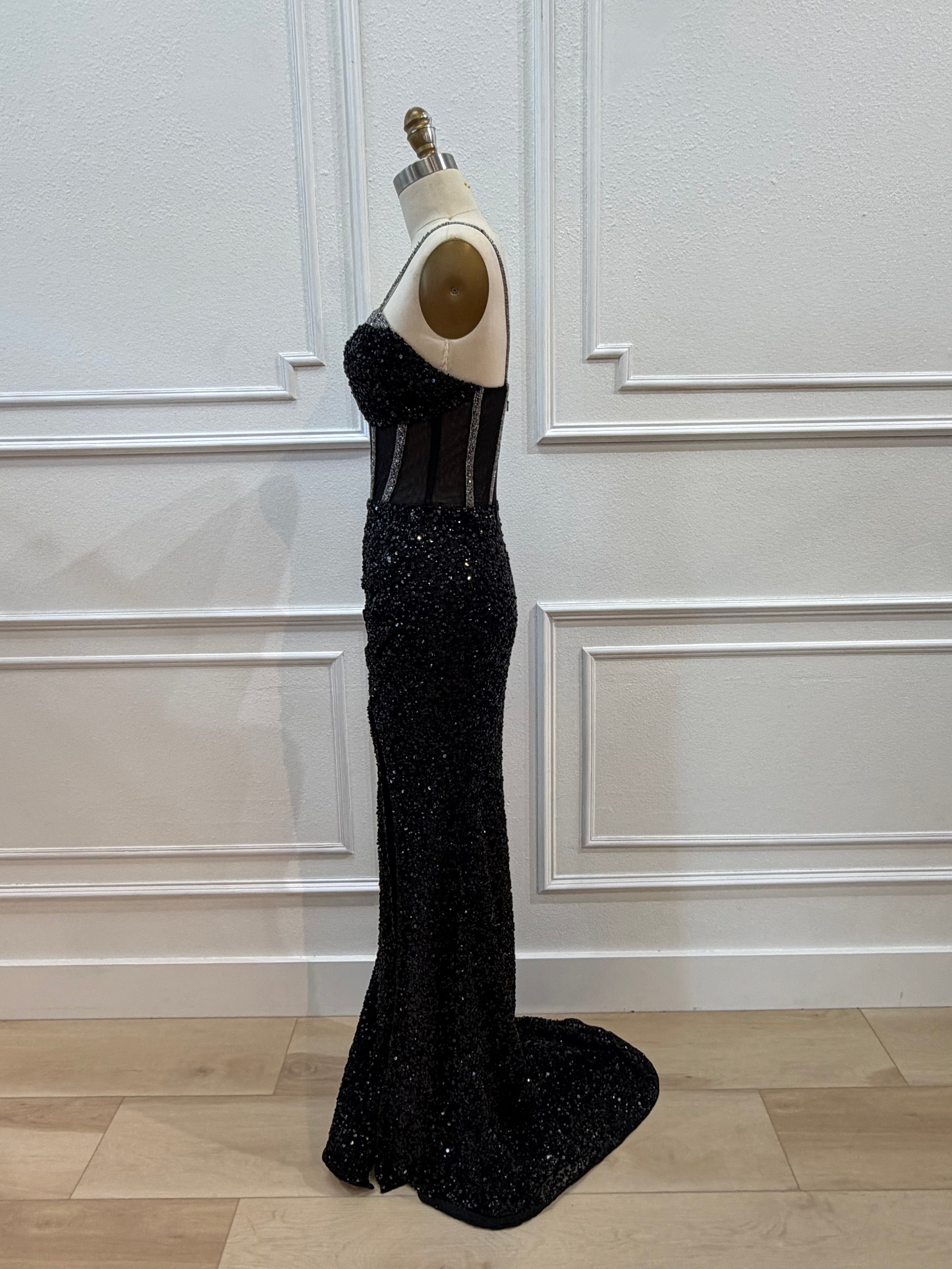 black and silver evening dresses Stassie Gown by Belle Couture An Elegant Beaded With Sequins Formal Gown 4 / listing:fda6e510-64c4-468b-998e-fa03416aced8 Occasion:Red Carpet Dresses Air Pants // Blue The delicate beaded straps