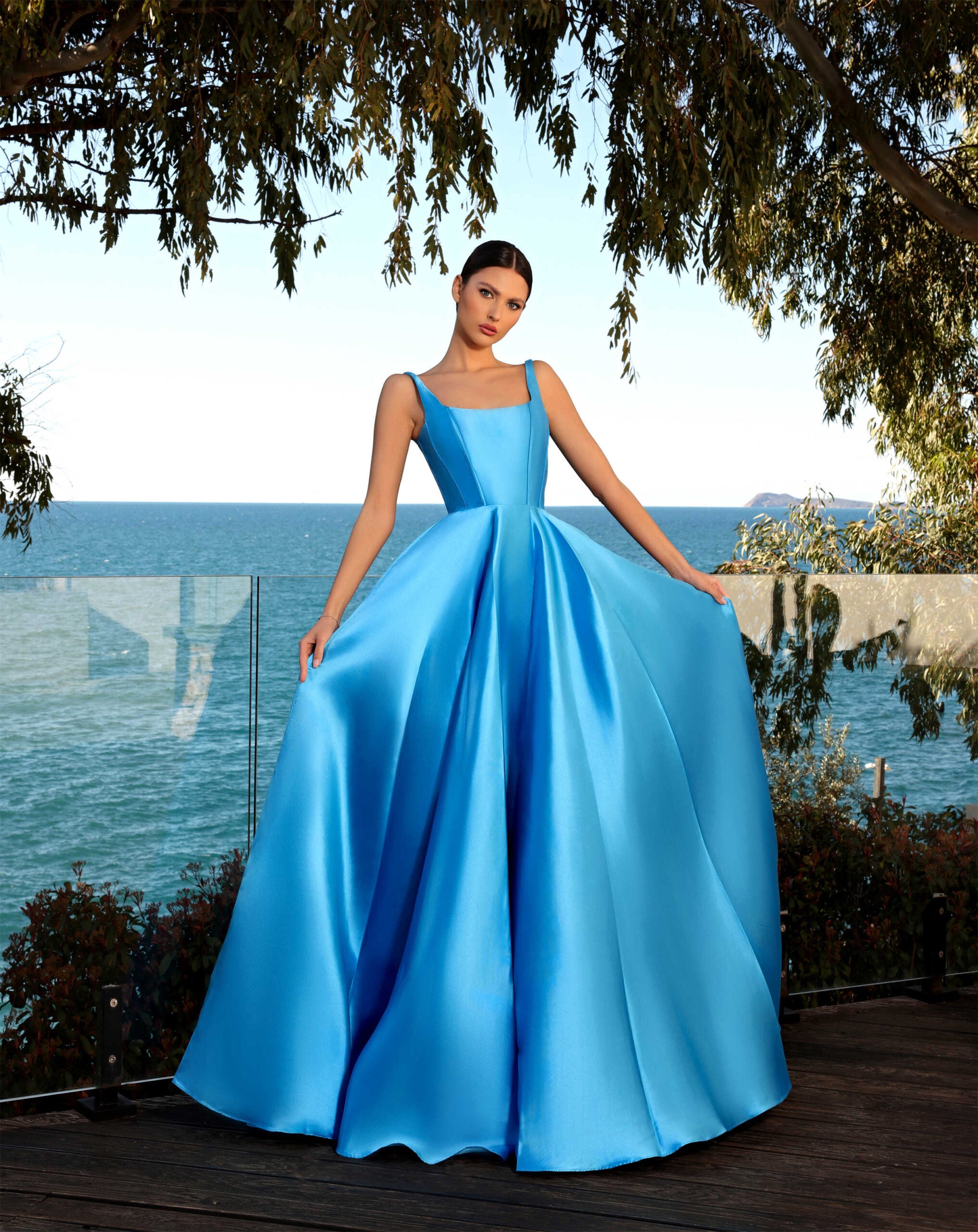 Nicoletta NC2021 Elegant Ballgown with Square Neckline and Straps Cerulean / 6