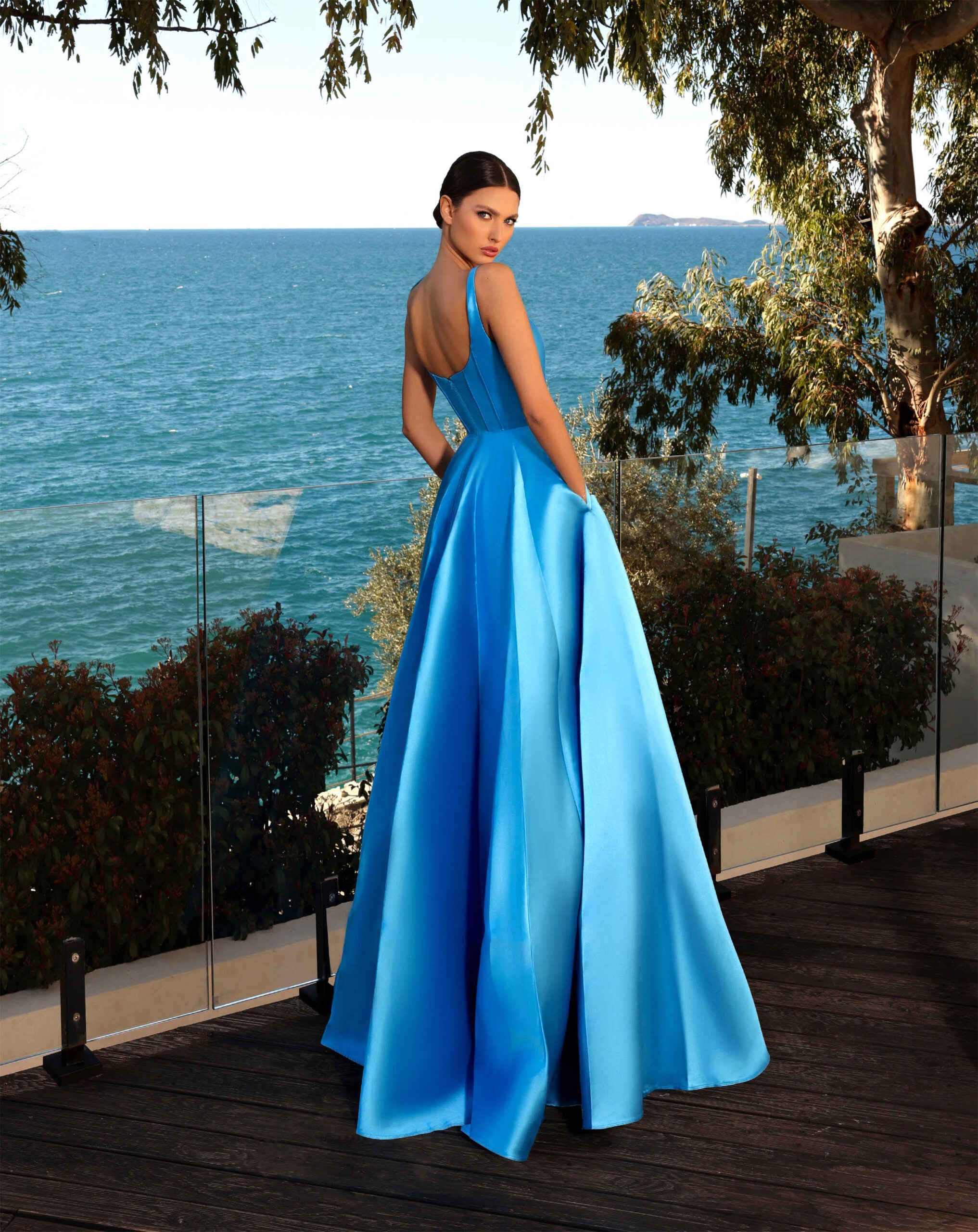 Nicoletta NC2021 Elegant Ballgown with Square Neckline and Straps Cerulean / 6 Nicoletta NC2021 Elegant Ballgown with Square Neckline and Straps Cerulean / 6