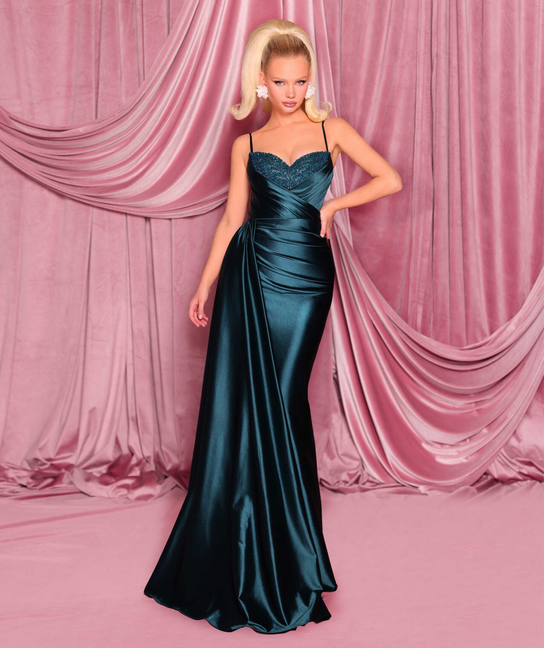 green emerald velvet dress Ladivine KV1121 Elegant Fitted Formal Gown with Slit Dark Teal / 14 main image 0