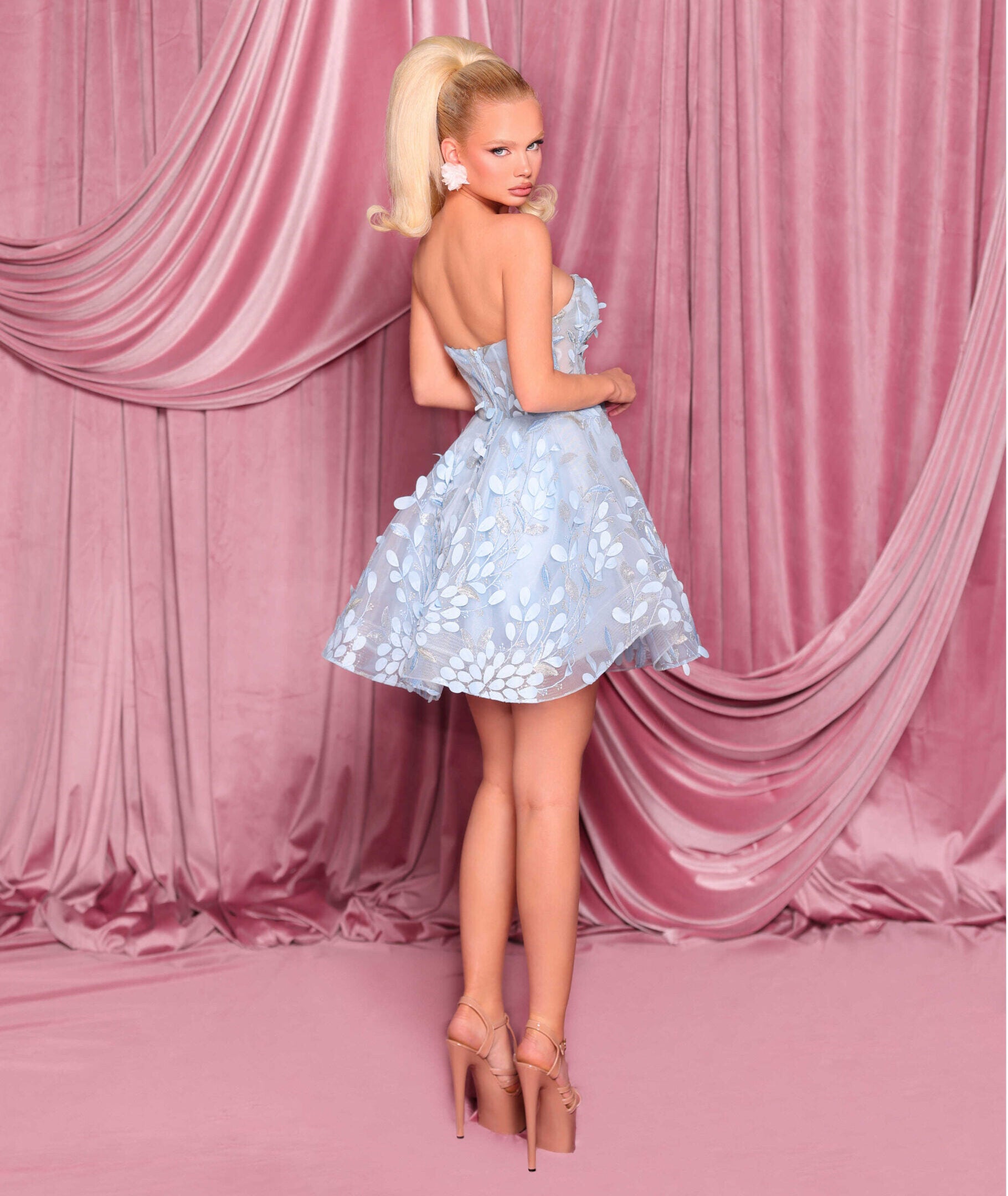 Nicoletta NC3086 Elegant A-line Mini Dress Blue / 12 Nicoletta NC3086 Elegant A-line Mini Dress Blue / 12