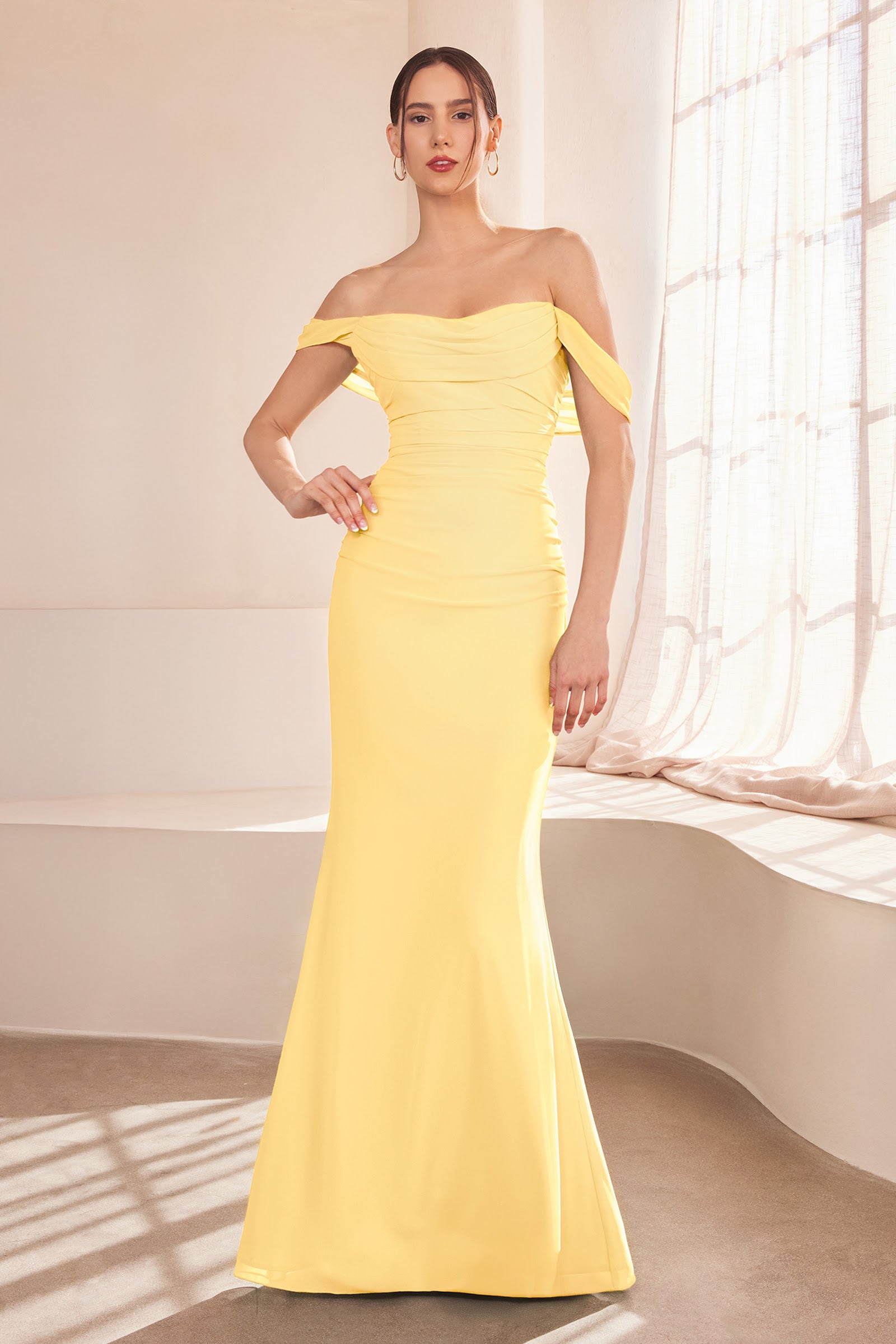 fitted lace wedding dress Light Yellow One Shoulder 3D Appliques Beading Long Prom Dress with Sl