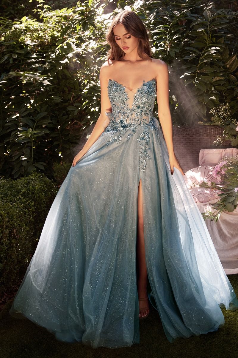 Marceline Gown Strapless Glitter Tulle A-Line Dress Mia Bella Couture Marceline Gown Strapless Glitter Tulle A-Line Dress Mia Bella Couture