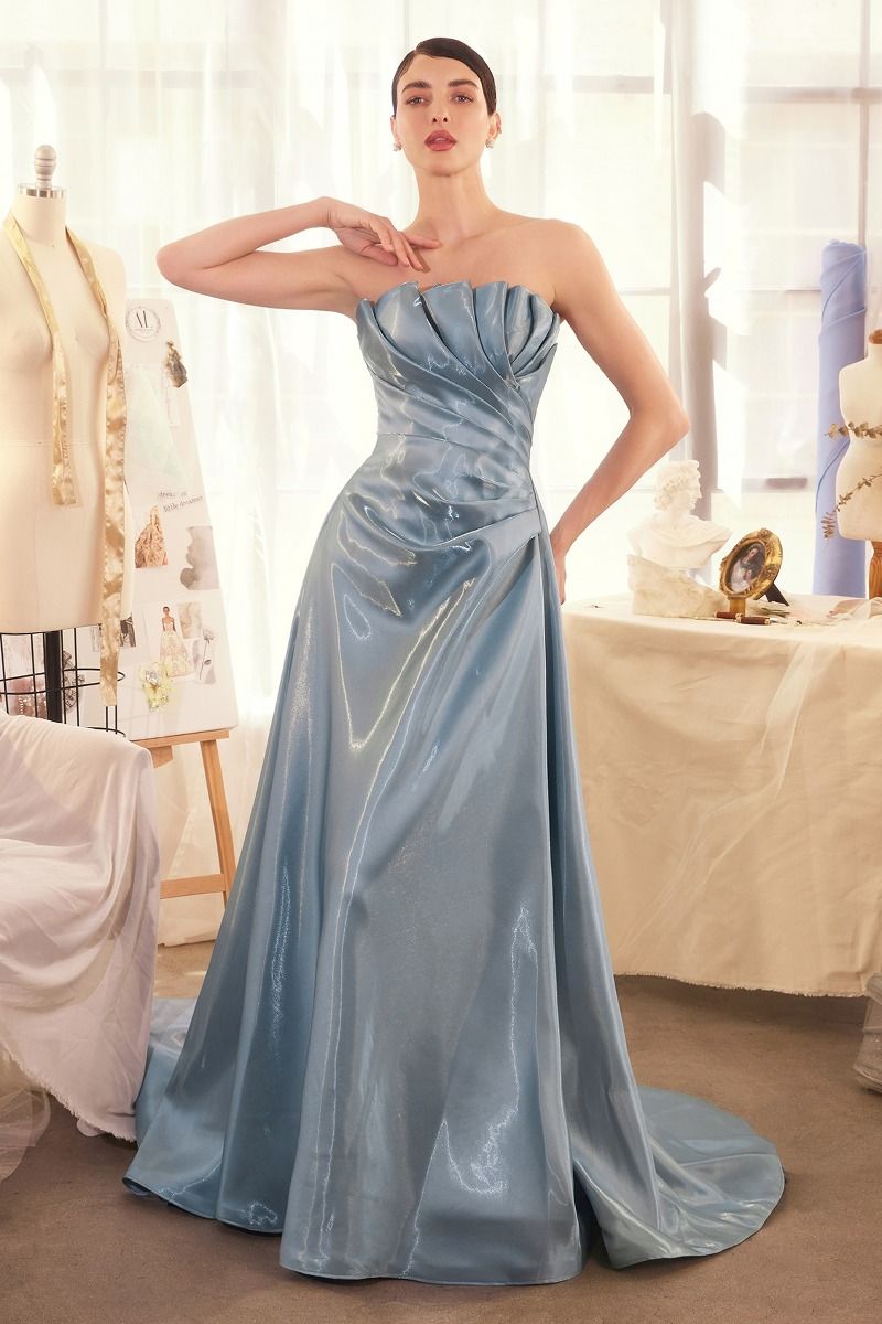 Andrea & Leo A1439 Elegant A-line Evening Gown with Train Smoky Blue / 12 Andrea & Leo A1439 Elegant A-line Evening Gown with Train Smoky Blue / 12