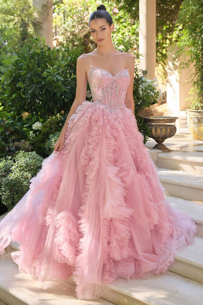 Andrea & Leo A1483 Cascaded Ruffled A-Line Sweetheart Corset Ball