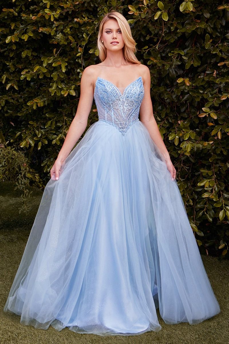 La Divine CC415 Tulle A-line Formal Gown with Beaded Bodice Mia Bella Couture La Divine CC415 Tulle A-line Formal Gown with Beaded Bodice Mia Bella Couture