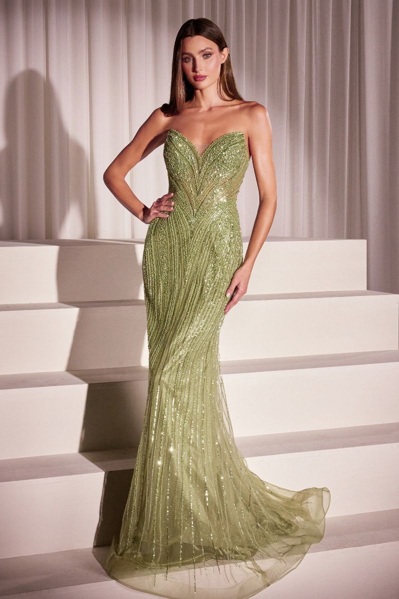 Ladivine CC416 Elegant Beaded Mermaid Formal Gown Greenery / 2 Ladivine CC416 Elegant Beaded Mermaid Formal Gown Greenery / 2