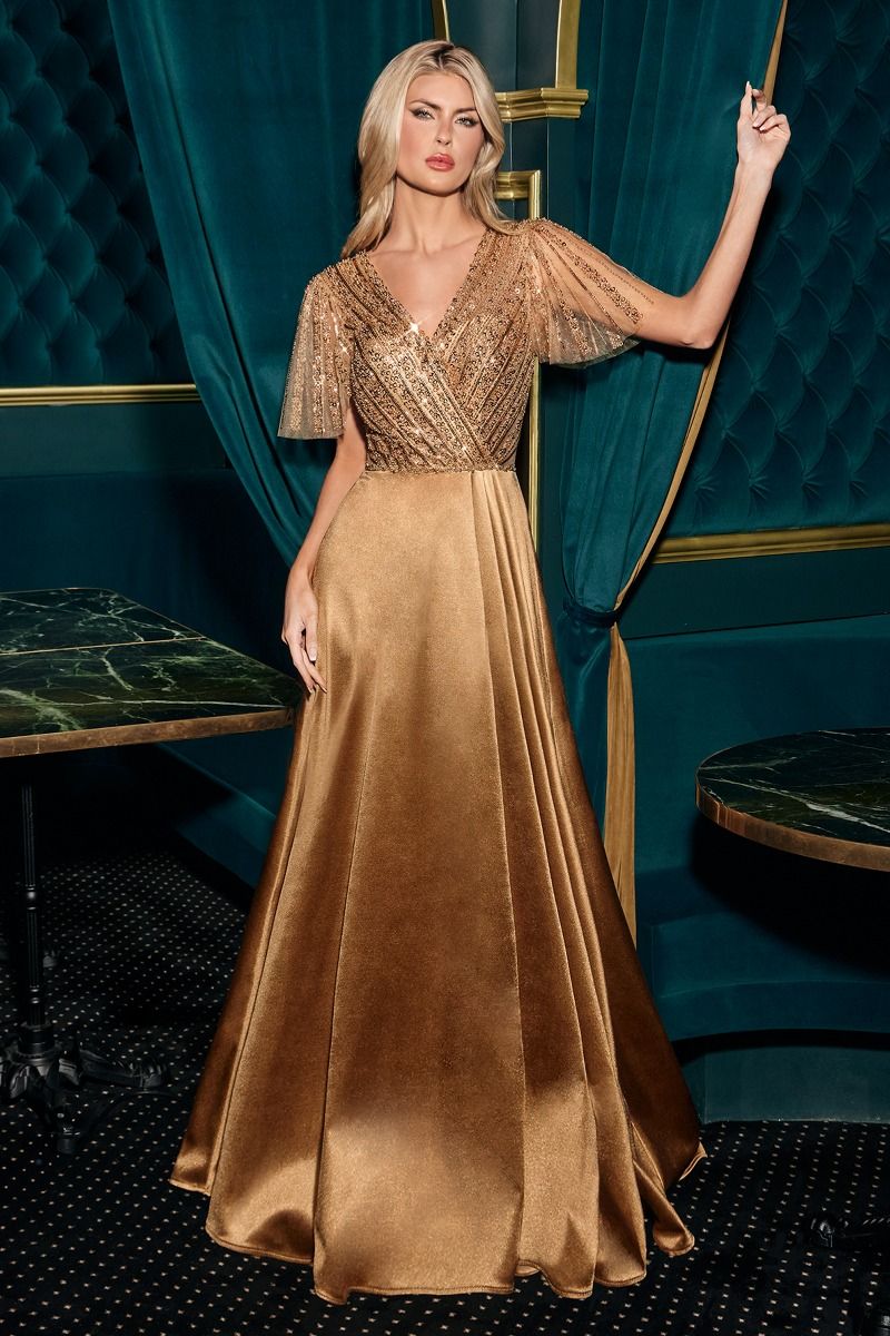 Ladivine CC447 Elegant Flowy A-line Gown Gold / 16