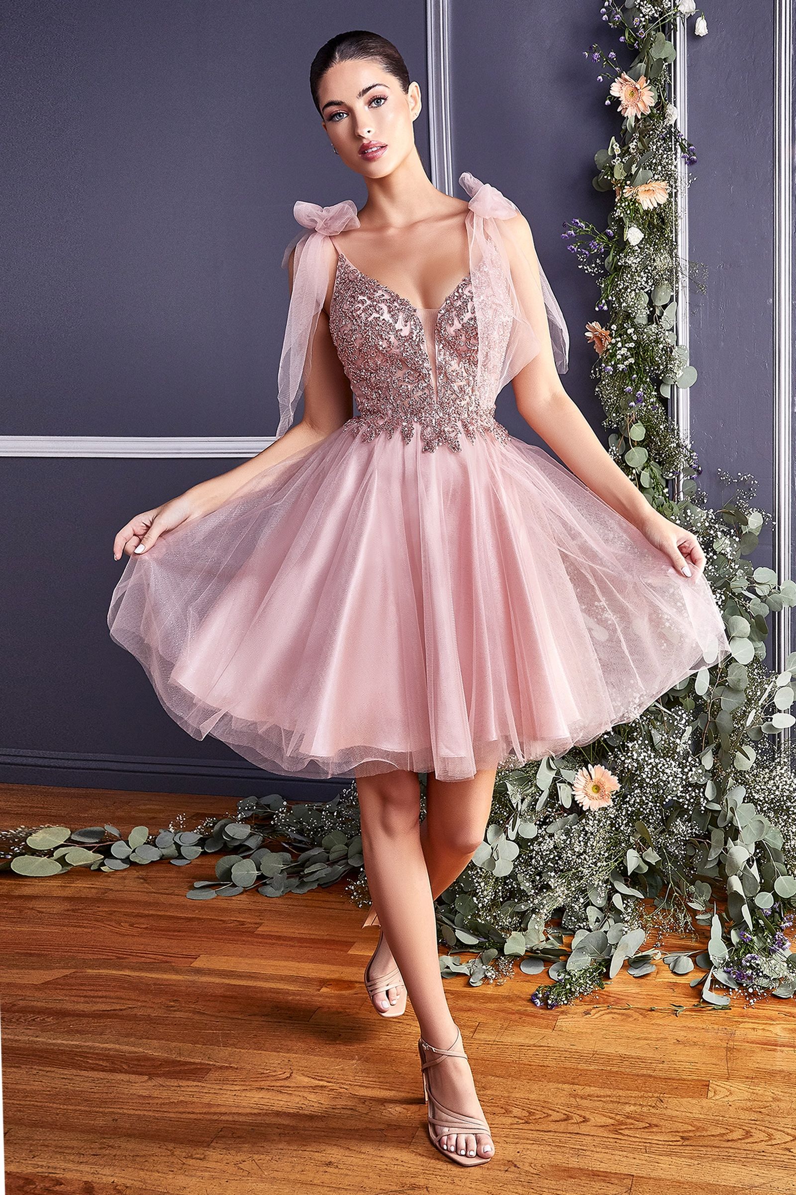 slim fit dress slacks Short Rose Gold Homecoming Dress with Butterflies Rose Gold / Small main image 1